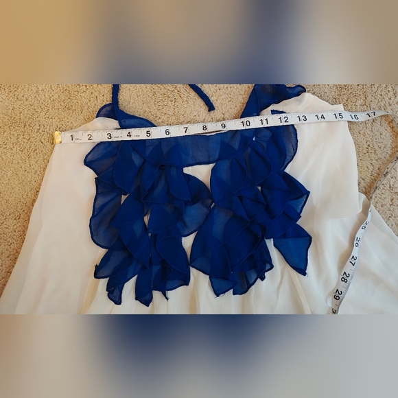 Y2K Cecico Fairy Halter Top w Blue Floral Ruffles, Sheer Over Layers. - Picture 5 of 9